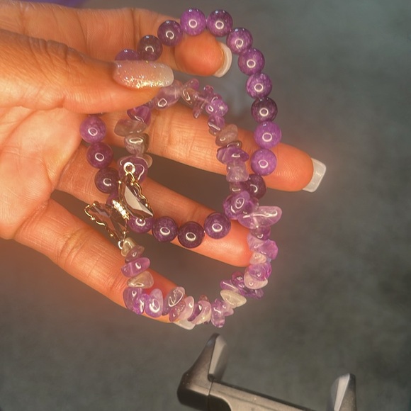 Butterfly Crackle Amethyst Pendant Necklace and Bracelet Set - Picture 3 of 5